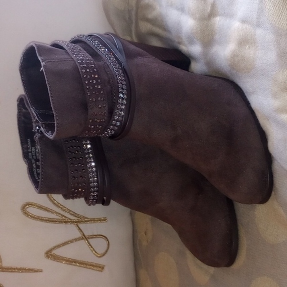 Grey Suede and Rhinestone Booties